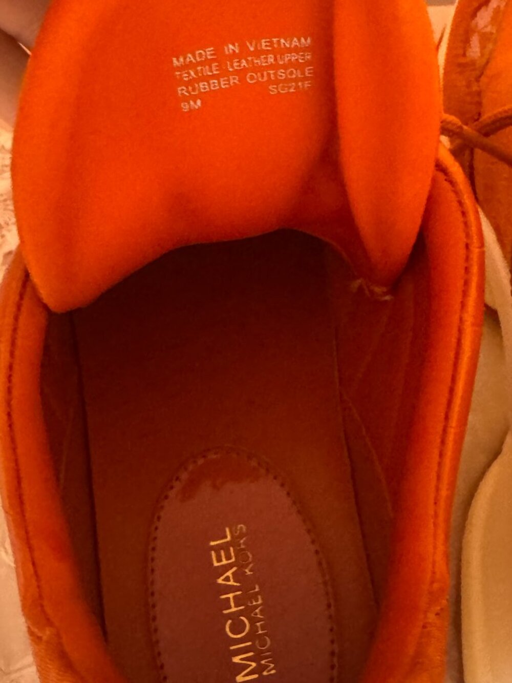 Michael Kors Olympia Logo Orange Jacquard Crocodile Embossed Leather Trainer - Picture 7 of 7